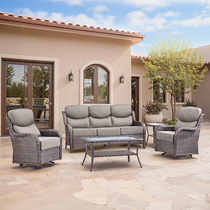 Swivel Patio Chairs sofa Set of 5 with 6" Thick Cushion - Wicker Outdoor Swivel Rocker Patio Chair - Photo 1