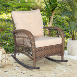 Outdoor Wicker Rocking Chair with Thickened Cushions, All-Weather Rattan Patio Rocking Chairs - Photo 1