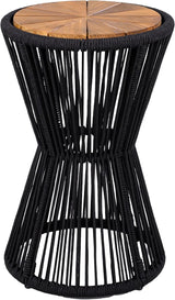 Merax Bohemian Round Outdoor Side Table with Acacia Wood Top and Black Handwoven Rope Base - Photo 4