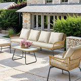 ONBRILL 4-Piece Outdoor Sectional Set, 4-Seats Wicker Patio Couch Sets with Cushion and Tempered Glass Coffee Table - Photo 6