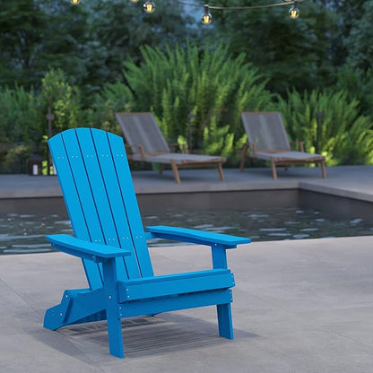 Merrick Lane Riviera Poly Resin Folding Adirondack Lounge Chair - Blue - Indoor/Outdoor - Weather Resistant