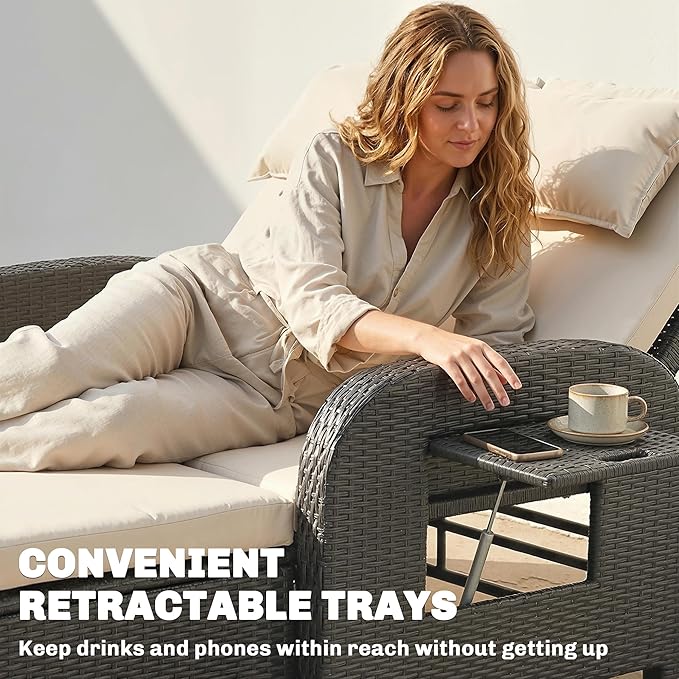 Outsunny Patio Rattan Daybed, Wicker Outdoor Daybed with Storage Ottoman, Loveseat Sofa with Adjustable Backrest - Photo 9