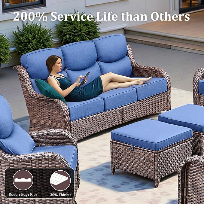 Luxury High Back Patio Furniture Set with Fire Pit Table & 6-Inch Thick Cushions - Photo 4