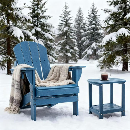 Folding Outdoor Adirondack Chairs Set of 1 with HDPE Side Tables-Plastic Weather Resistant Patio Chairs with Small Outdoor Side Tables 2 Storage for Patio,Fire Pit, Garden and Backyard