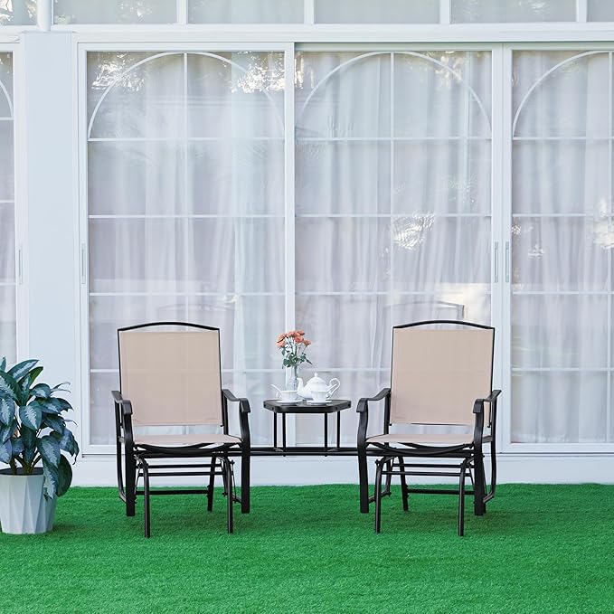 Yaheetech Outdoor Glider Chairs with Glass Table Rocking Chairs - Photo 6