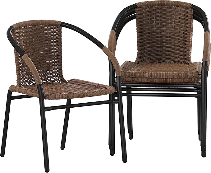 EMMA + OLIVER Set of 4 Modern Rattan Indoor/Outdoor Stack Chairs - Photo 3