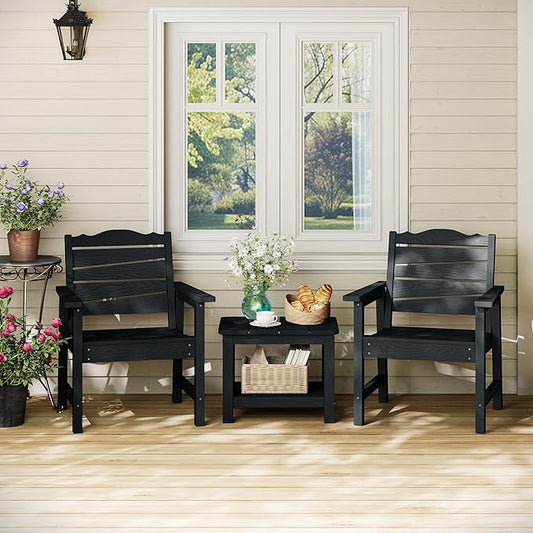 Weatherproof Patio Chair, Poly Lumber Outdoor Patio Chairs with Ergonomic Curved Seat, 400lbs Capacity Outdoor Dining Chairs for Garden, Porch, Lawn & Backyard, Black