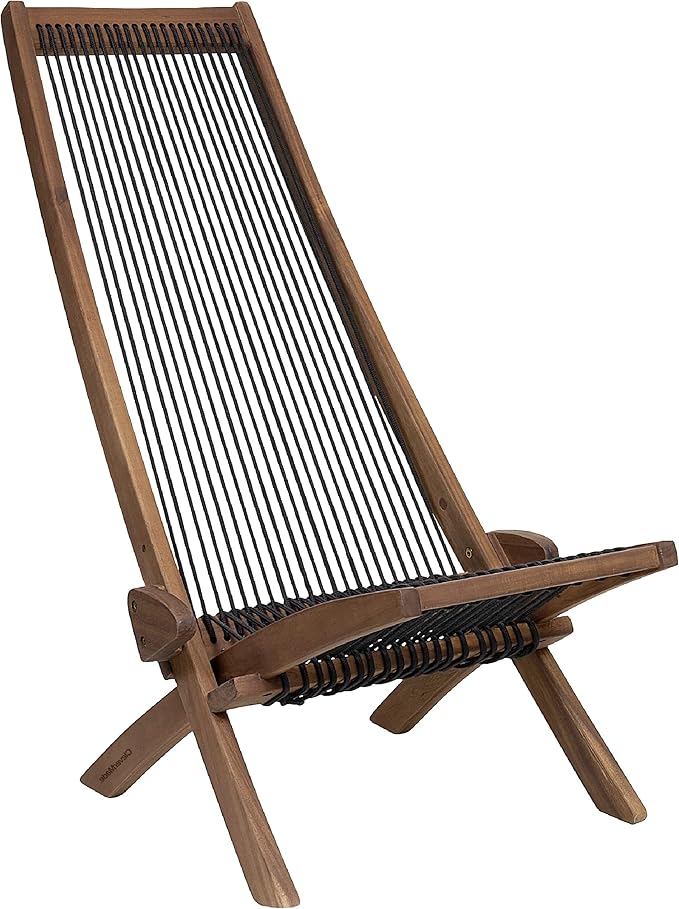 CleverMade Tamarack Folding Rope Chair - Foldable Outdoor Low Profile Wood Lounge Chair for the Patio, Backyard - Photo 1