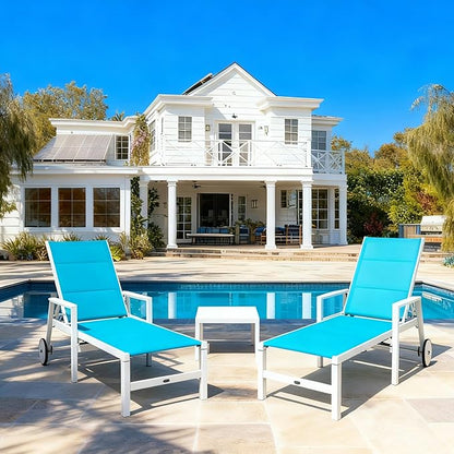 PURPLE LEAF Outdoor Chaise Lounge Set Adjustable Sunbathing Recliner with Armrest and Side Table for Poolside Beach Outside Patio Aluminum Chaise Lounger Blue