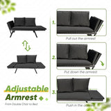 Greesum Outdoor Sofa, Woven Rattan Patio Furniture, Convertible Daybed or Double Chair with Adjustable Armrests - Photo 6