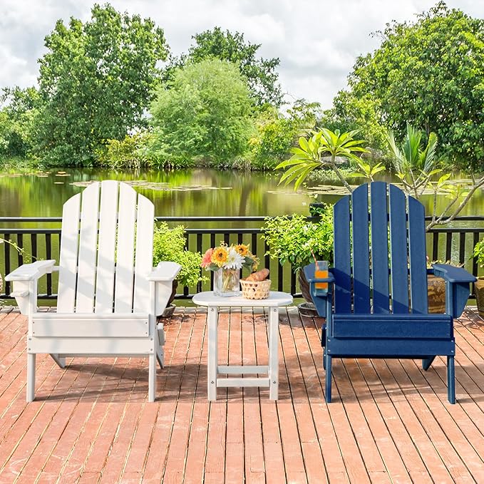 Giantex 4-Pack Adirondack Chair, Outdoor Folding Chairs, HDPE Weather Resistant Patio Chair with Built-in Cup Holder, Lawn Chair for Yard, Balcony, Deck, Outside, Campfire, Plastic Fire Pit Chair