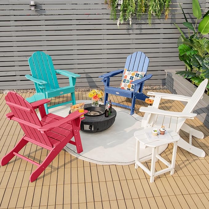 Giantex Adirondack Chair, HDPE All-Weather Patio Chair with Built-in Cup Holder, Outside Composite Chairs, Lawn Chair for Campfire, Deck, Garden, Yard, Balcony, Outdoor Fire Pit Chairs (1, Navy)