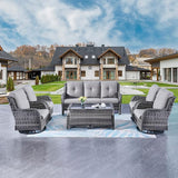 Rilyson Wicker Patio Furniture Set - 8 Piece Rattan Outdoor Sectional Conversation Sets with 4 Swivel Rocking Chairs - Photo 2