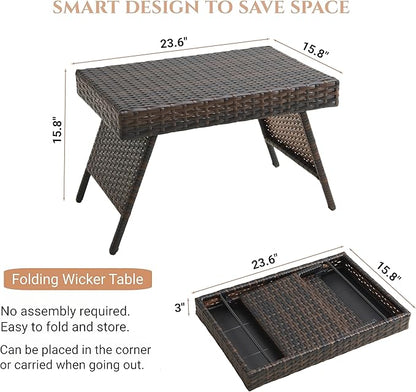 Outdoor Wicker Rattan Side Table, Patio End Table for Garden, Deck, Porch, Yard or Poolside 23.6Lx15.8Wx15.8H inches Brown