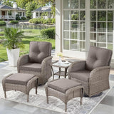 5 Pieces Outdoor Wicker Patio Furniture Set-High Back Outdoor Rocking Chairs Set of 2 with Ottoman Patio Conversation - Photo 1