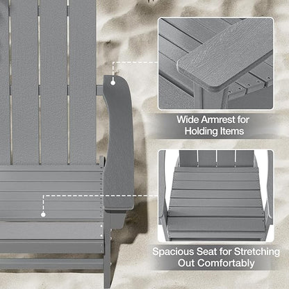 Adirondack Chair with Ottoman Weather Resistant Fire Pit Chairs with Footrest HDPE Outdoor Adirondack Chair for Patio Front Porch Pool Garden Deck Fire Pit Outside, Light Grey