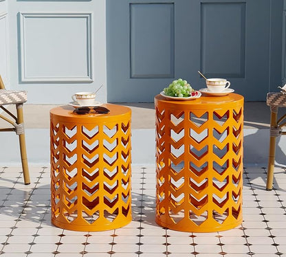 HFHOME Round Nesting Coffee Tables, Set of 3 End Tables for Living Room Balcony Office, Heavy Duty Metal Stacking Nightstand for Home Indoor - Orange