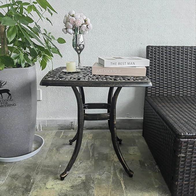 Outdoor 21" Cast Aluminum Square Side Table Set of 2 End Table for Patio, Backyard, Pool, Indoor Companion - Photo 7
