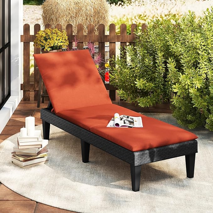 HAPPYGRILL Outdoor Chaise Lounge Chair Rattan Recliner Lounger with Removable Cushion & 3-Level Adjustable Backrest - Photo 4
