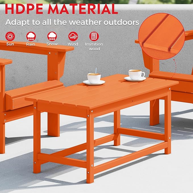 Costaelm 4-Piece Set Outdoor/Patio Poly Adirondack Chairs with a Coffee and a Side Table (2 Seater), Orange