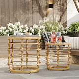 Lovinouse Rattan Round Side Table Set of 2, Small Circle Desk with Solar Lights and Tempered Glass Top - Photo 8