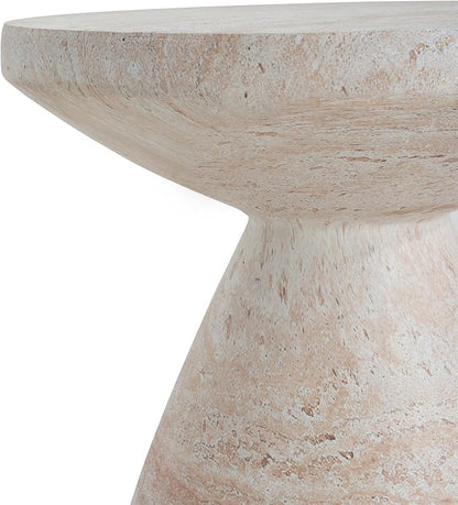 Outdoor Side Table Concrete End Table Faux Stone Small Coffee Tables for Indoor Outdoor, Garden Stool Plant Stand for Porch, Backyard Patio Travertine Finish