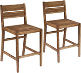 Teal Island Designs Nova Natural Acacia Wood Outdoor Bar Stools Set of 2 Brown 24" High Farmhouse Rustic Plank Seat - Photo 1