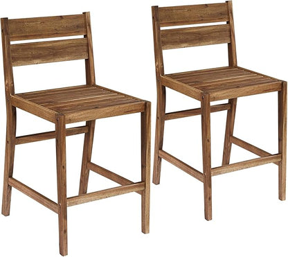 Teal Island Designs Nova Natural Acacia Wood Outdoor Bar Stools Set of 2 Brown 24" High Farmhouse Rustic Plank Seat with Ladder Backrest Footrest for Cottage Core Kitchen Counter Island Patio Garden