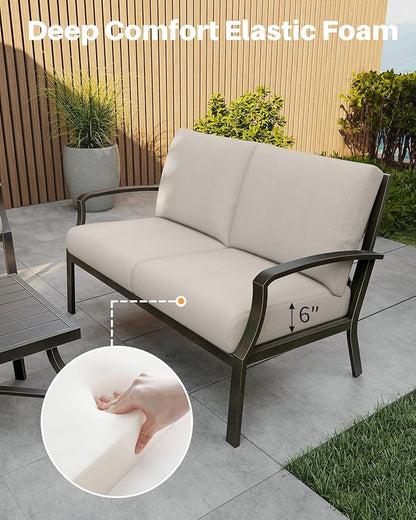 Never-Rust Aluminum Outdoor Loveseat, Modern Patio Loveseat Couch with Deep Seating, All-Weather 2-Seater Outdoor Patio Couch, Outdoor Club Sofa with Cushion for Balcony, Garden, Dark Bronze