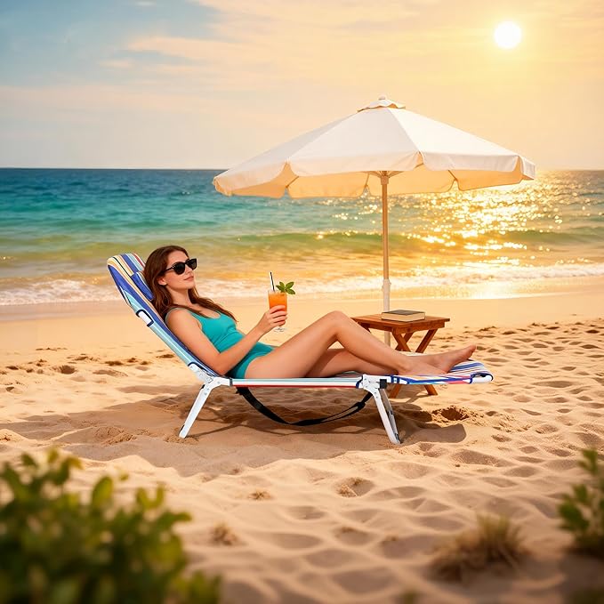 MOPHOTO Beach Tanning Chair, 5-Position Tanning Chair with Padded Face-Hole, Heavy Duty Folding Chaise Lounge for Beach, Pool, Patio & Sunbathing