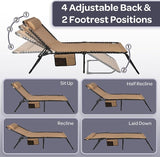 Folding Lounge Chair Outdoor Recliner - 3 Position Chaise Lounge Outdoor Beach Tanning Chair with Side Pocket and - Photo 5