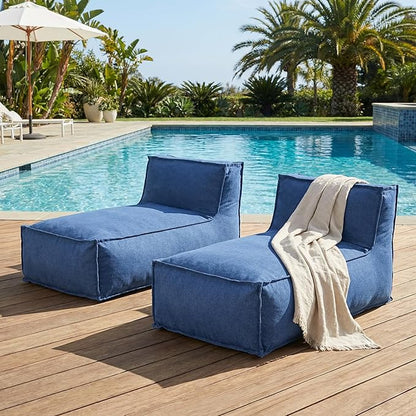 Merax Outdoor Bean Bag Lounge Chairs Set of 2, 61" Outdoor Chaise Lounger Chair with Foam Filled, Cozy Outdoor Bean Bag Couch for Patio Pool Desk, Water-Resistant Fabric Sun Lounger Chair, Navy Blue