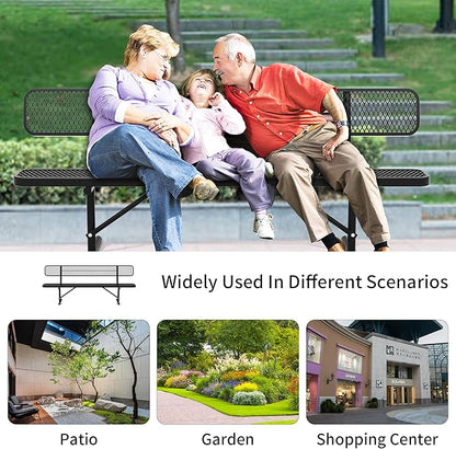 8FT Outdoor Metal Bench with Backrest & Portable Frame, Garden Patio Bench for 3-5 People, Park Benches for Outside Rust Proof, Commercial Heavy Duty Park Bench, Yard, Front Porch, School