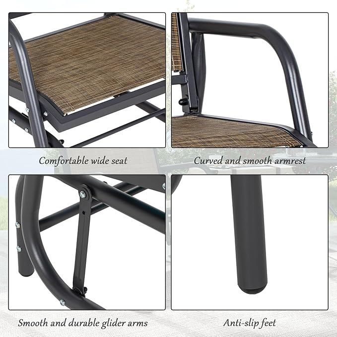 Outsunny Porch Glider Set of 2, Metal Frame Swing Glider Chair with Breathable Mesh Fabric - Photo 7