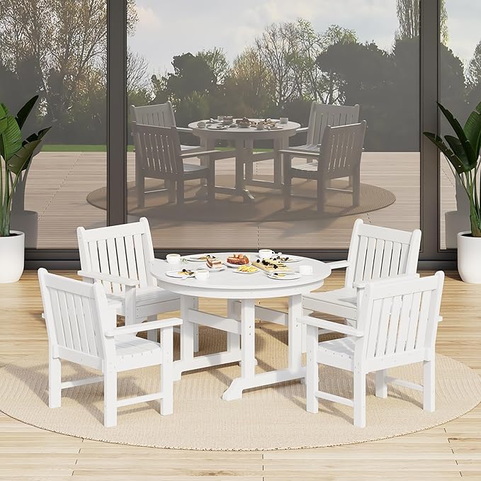 Costaelm Outdoor Dining Chairs with Arms Set of 2, Patio HDPE Garden Dining Table Chair, Poly Lumber Waterproof Restaurant Bistro Farmhouse Chairs for Outside Porch Backyard, White