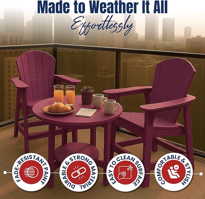 Phat Tommy Tall Adirondack Chair - HDPE Outdoor Furniture - Poly Adirondack Bar Stool - Heavy, Stress Free Furniture for Balcony, Deck, Patio, Front Porch, Dark Red