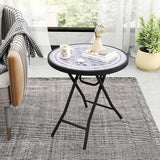 Giantex Folding Outdoor Side Table with Tempered Glass Tabletop & Metal Frame, Portable 18” Round End Table for Patio - Photo 2