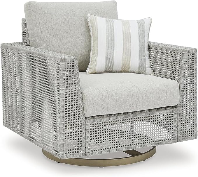 Signature Design by Ashley Seton Creek Casual Outdoor Weather Resistant Swivel Lounge Chair with Removable Cushion, Gray
