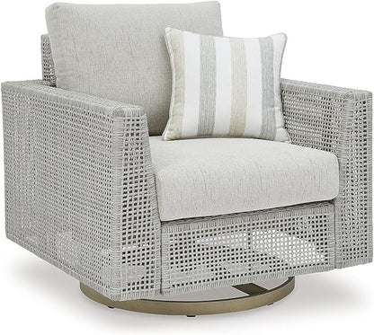 Signature Design by Ashley Seton Creek Casual Outdoor Weather Resistant Swivel Lounge Chair with Removable Cushion, Gray