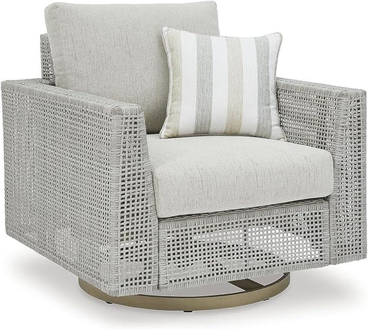 Signature Design by Ashley Seton Creek Casual Outdoor Weather Resistant Swivel Lounge Chair with Removable Cushion, Gray