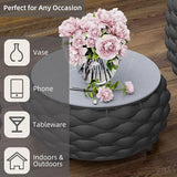 Round Coffee Table for Indoor & Outdoor Use, Aluminum Patio Furniture with Handwoven Ropes, Weather-Resistant for Garden - Photo 5