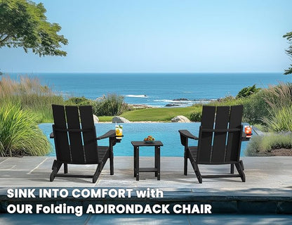 Adirondack Chair with Cup Holder, Folding Outdoor Lawn Chair, HDPE Plastic Fire Pit Chair, Weather Resistant Patio Chairs for Deck, Porch, Backyard, Garden