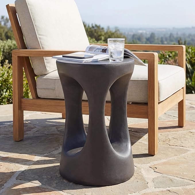 Christopher Knight Home Selina 20.25" H Lightweight Concrete Outdoor Side Table, Hollow Round-Shaped Patio End Table, MGO Outdoor Coffee Table, No Assembly Garden Plant Stand Indoor, Black