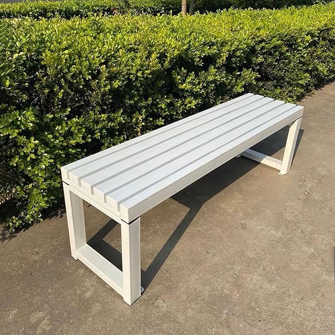 Weatherproof Metal Dining Bench, Outdoor Bench Backless Patio Bench 2-Person Farmhouse Bench Garden Bench for Kitchen, Living Room, Entryway(White,59in)