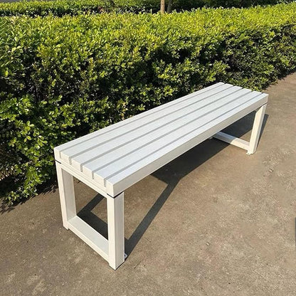 Weatherproof Metal Dining Bench, Outdoor Bench Backless Patio Bench 2-Person Farmhouse Bench Garden Bench for Kitchen, Living Room, Entryway(White,59in)