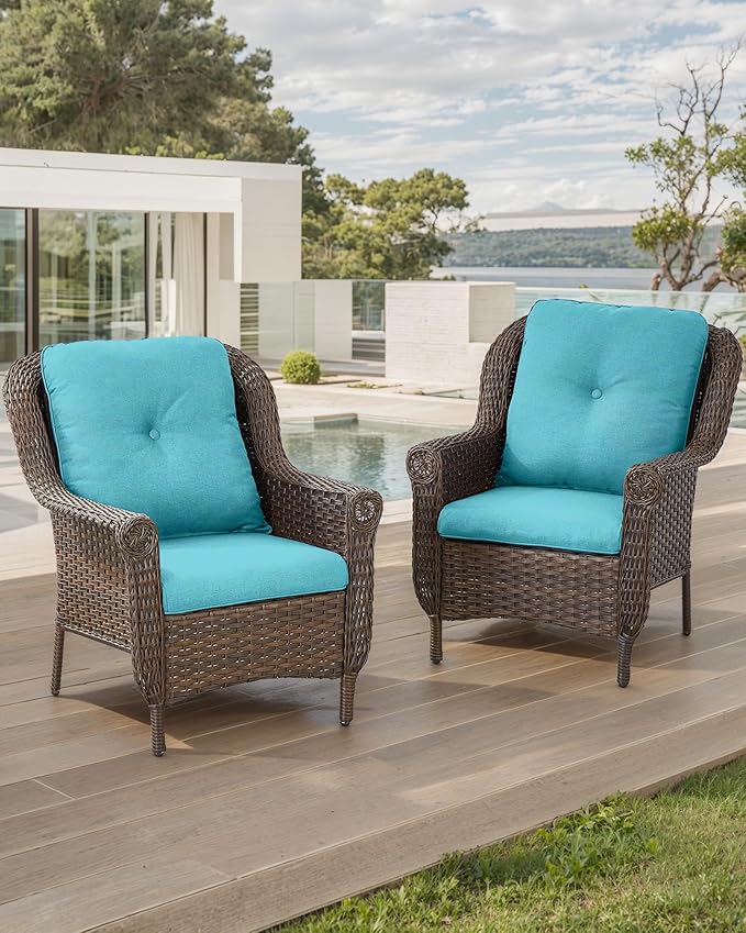 Patio Wicker Chairs Outdoor Furniture Chair - Set of 2 Outside All Weather Lawn Dining Brown Rattan Armchair with High - Photo 2