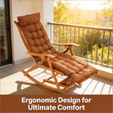 Folding Bamboo Rocking Chair, Adjustable Back Patio Reclining Chair with Headrest Pillow - Photo 4