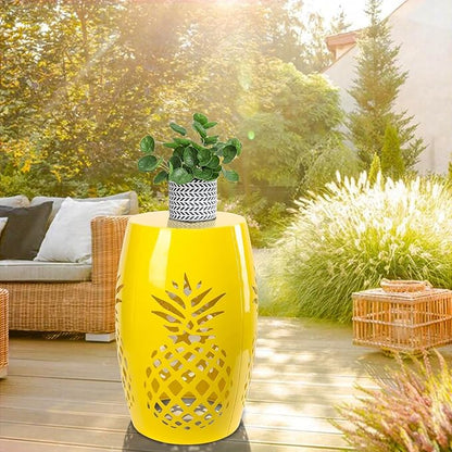 Vipush Outdoor Lace Cut Iron Side Table,Patio Garden Stool Coffee End Table Nightstand for Small Spaces,Living Room,Front Porch,Poolside (Yellow)