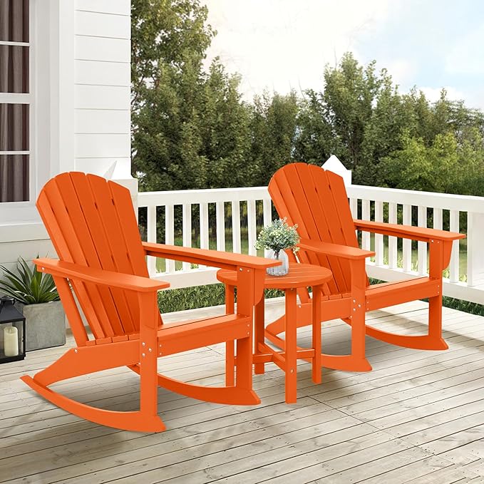 Costaelm Outdoor Adirondack Chair, All Weather Resistant Lawn Chairs Balcony Chair and Fire Pit Chairs, Deck Chairs Outdoor Porch Rocking Chair High Back HDPE Poly Lumber, Orange