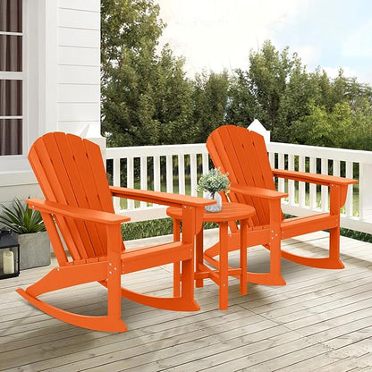 Costaelm Outdoor Adirondack Chair, All Weather Resistant Lawn Chairs Balcony Chair and Fire Pit Chairs, Deck Chairs Outdoor Porch Rocking Chair High Back HDPE Poly Lumber, Orange